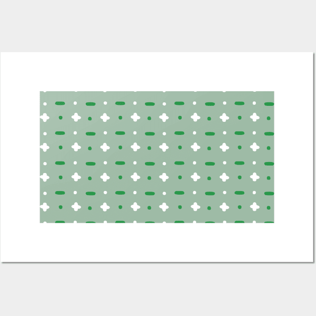 Christmas green and white stitches on green background Wall Art by marufemia